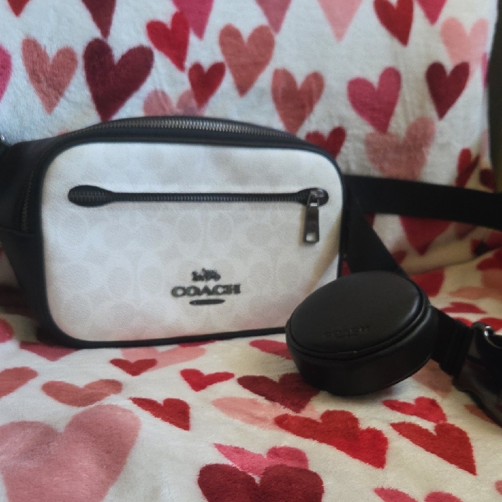 Coach White and Black Belt Bag